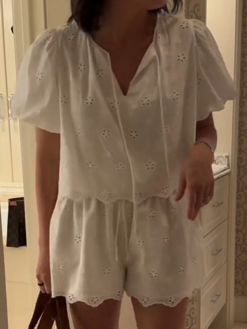 Eyelet Puff Sleeve Matching Set in White